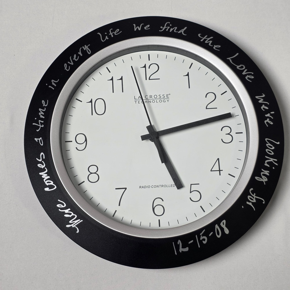 La Crosse Technology Wall Clock 10in Black Atomic WT-3102 Quote Inscribed Tested